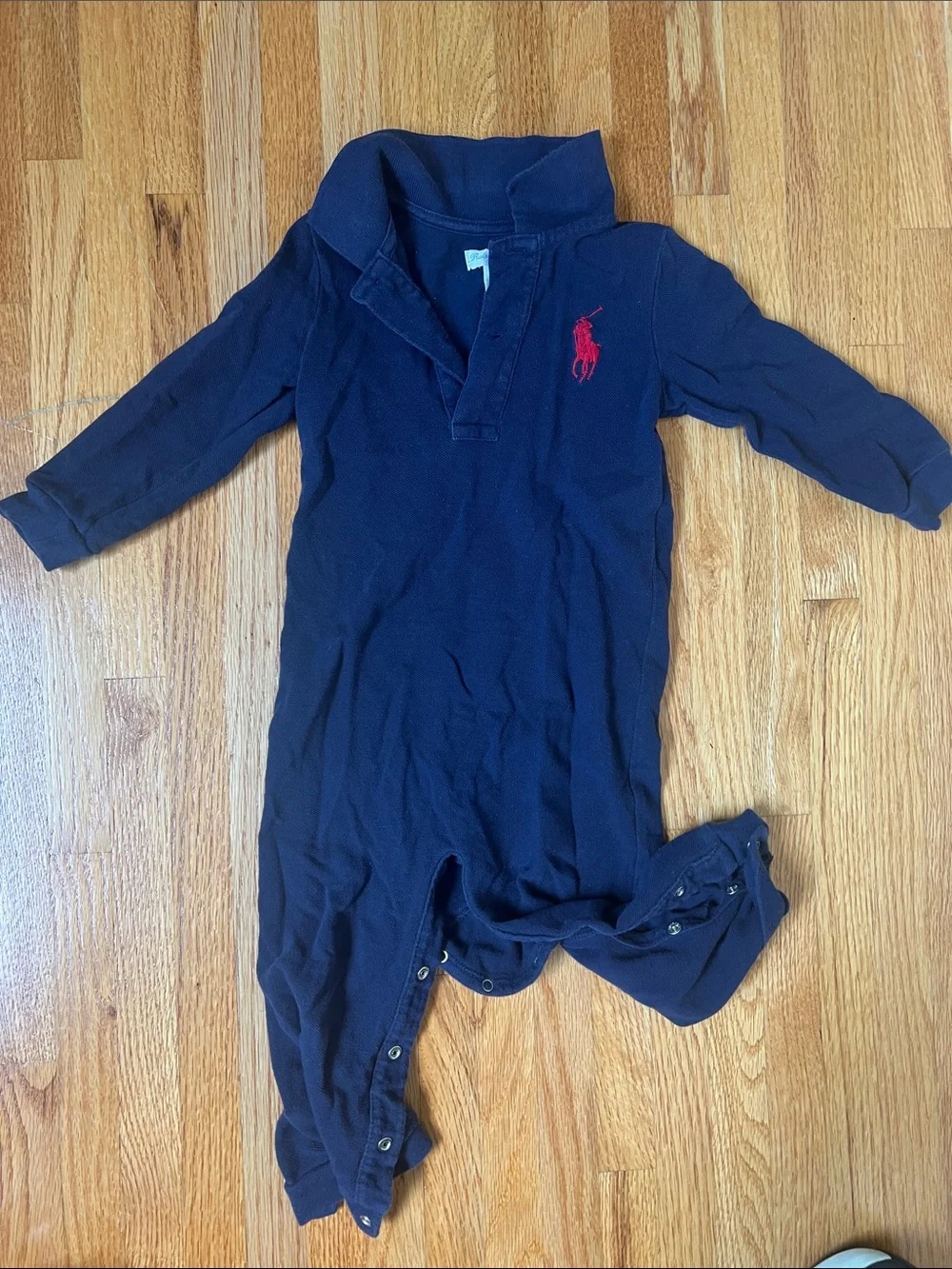 Ralph Lauren Navy One-Piece Polo with Red Pony Logo